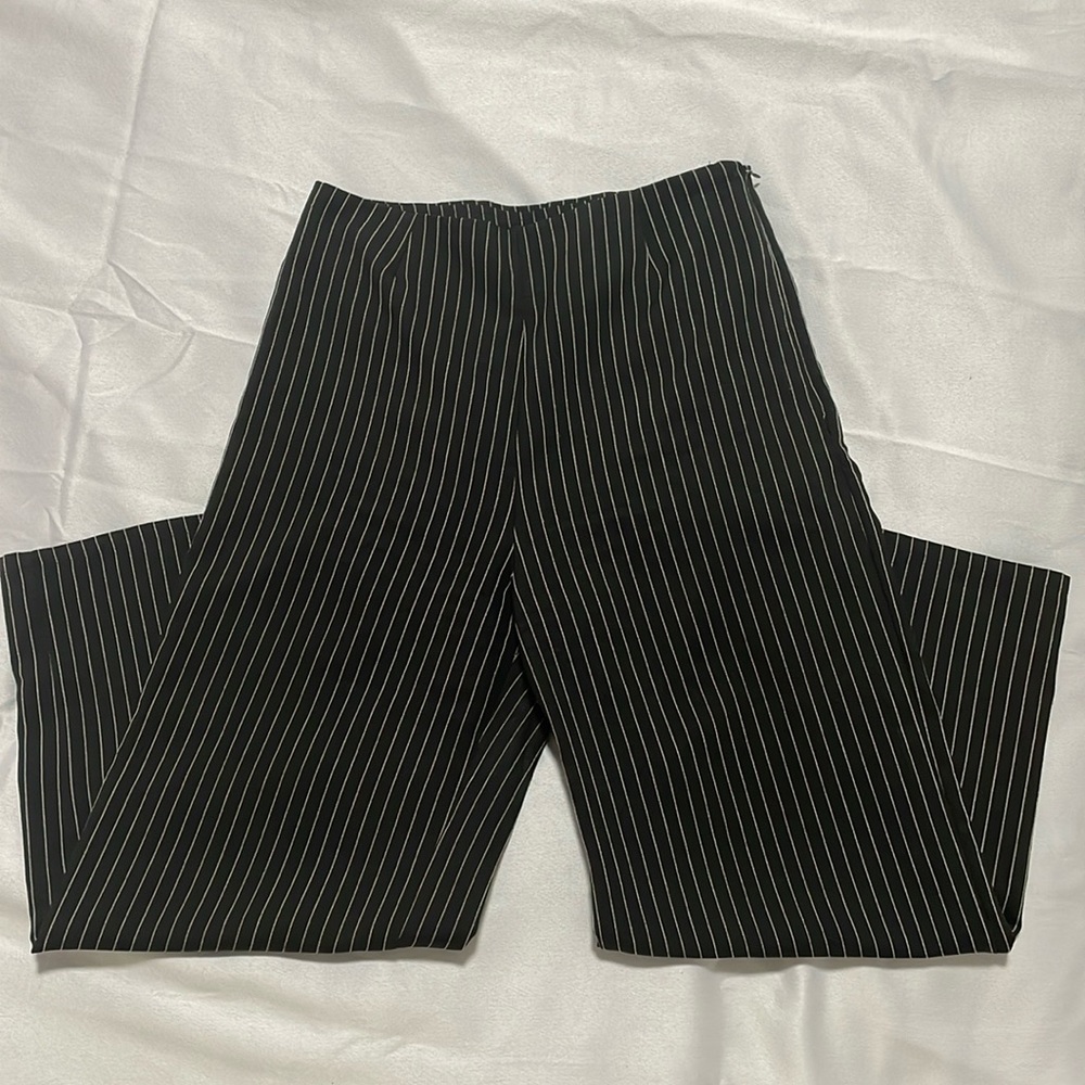 Know One Cares Womens Pull On Straight Leg Casual Pants Medium Blue Beige Stripe